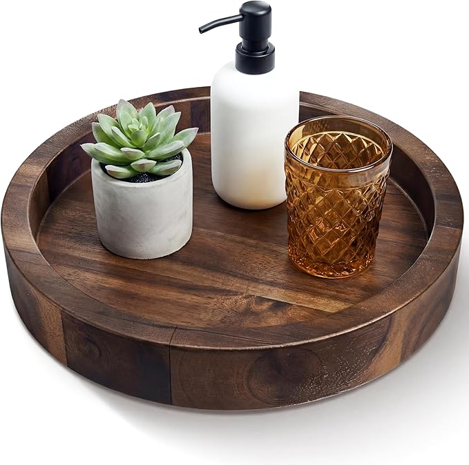 13" Acacia Lazy Susan Turntable for Table - Wooden Charcuterie Boards Cheese Board - Extra Large Lazy Susan Organizer - Kitchen Turntable for Cabinet, Pantry (13 Inch, Walnut)