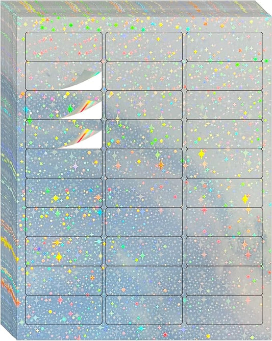 YEGAWEN 1" x 2-5/8" Address Labels- Holographic Color Stickers for Laser/Inkjet Printer mailing Labels 8.5"×11"- Holographic Star- 20 Sheet