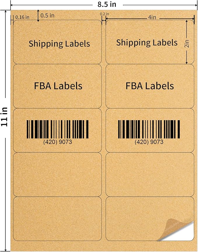 YEGAWEN Shipping Labels Stickers, 2"×4" Printable Mailing Label for Laser/Inkjet Printing- Matte, Permanent Adhesive Labels Stickers (Kraft Brown)