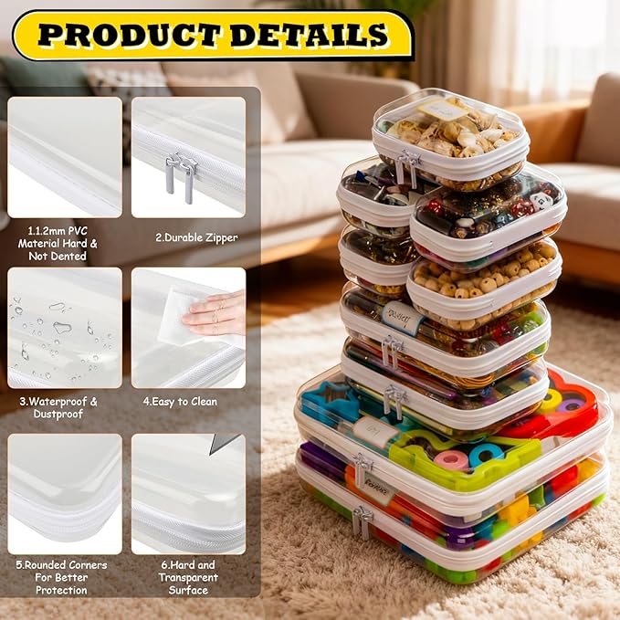 9 Pack Clear Hard Shell Zipper Case,Waterproof Toiletry Cosmetic Bag,Toy Organizers and Storage Box,Diaper Bag Organizer,Pencil Case,Clear Plastic Zipper Pouches for Office Home Storage(2L,2S,5Mini)