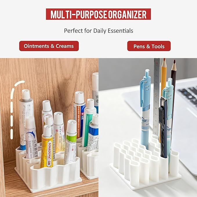 Li & Zhao Ointment Organizer Storage Holder - Makeup Brush Holder Wave Design Pencil Holder Desk Organizer for Ointment Tubes,Makeup Brushes,Pencil Suitable for Office,Home,Classroom,School