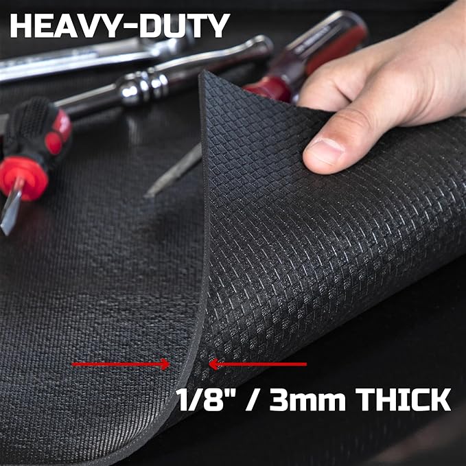 ONREVA Tool Box Liner 12 inch Wide x 16 Ft Large, Toolbox Drawer Liners, Heavy Duty Shelf Rubber Mat, Non Slip Pad Organizer for Rolling Tool Chest Drawers, Cabinet, Workbench, Black