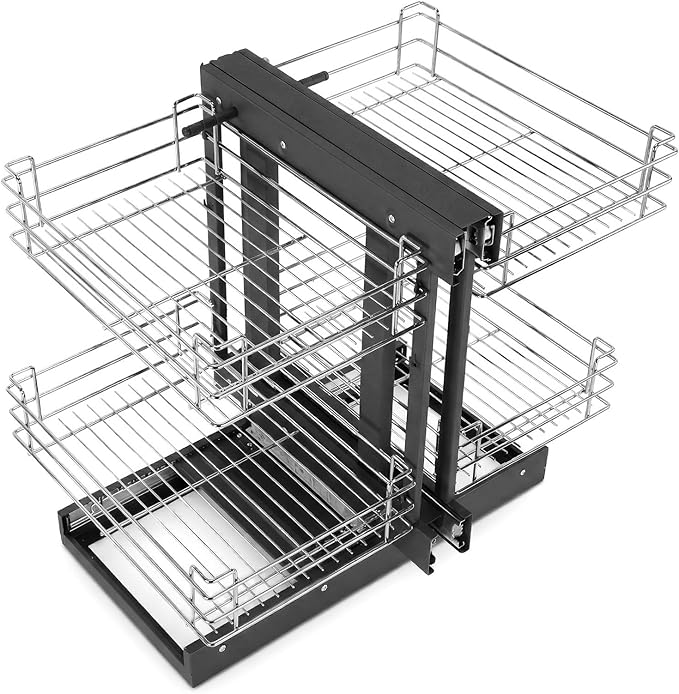 Left & Right Blind Corner Cabinet Organizer 2 Tier Wire Bottom Storage Basket 4 Shelves Conseal Corner Pull Out Shelf for Bowls Dishes Seasoning Bottle