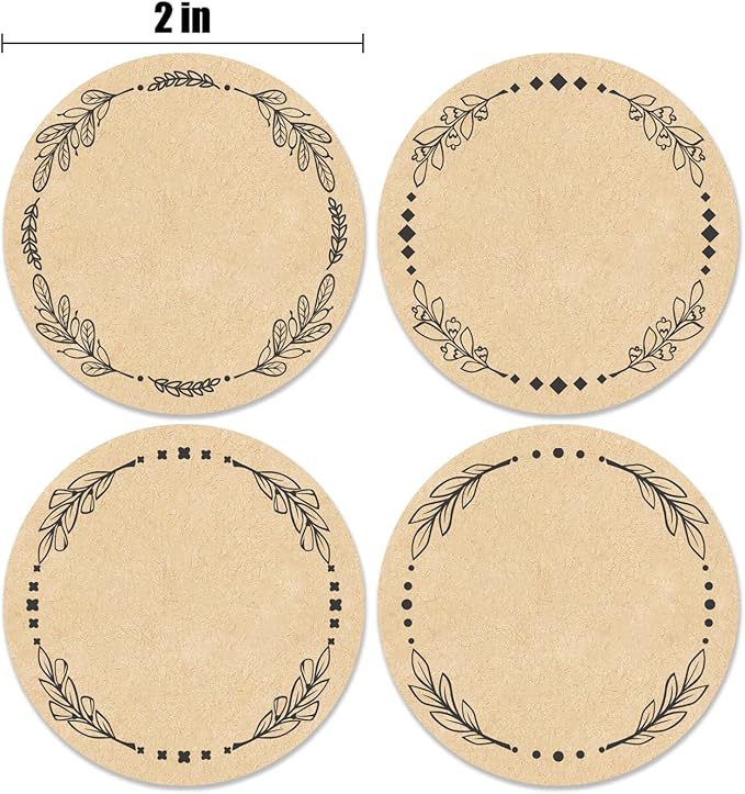 500pcs 2" Label Stickers for Jars and Lids, 4 Different Wreath Designs, Kraft Labels Christmas Gift Tags Stickers for Pantry, Mason Jars, Canning, Bottles