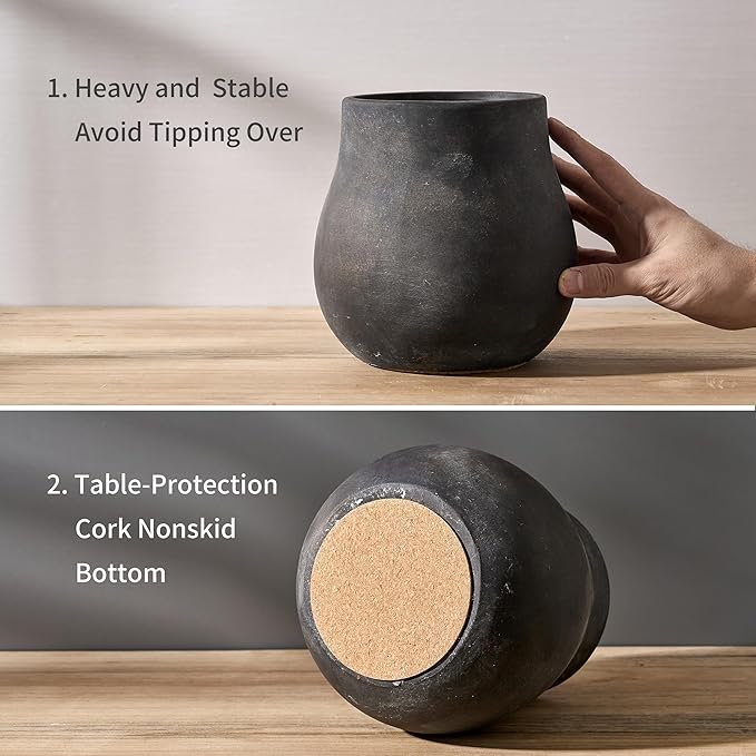JIEMEI HOME Kitchen Utensil Holder, 6.61" Ceramic Rustic Utensil Crock for Countertop, Farmhouse Cooking Tool Organizer, Spatula Holder For Kitchen Decor, Black Bronze