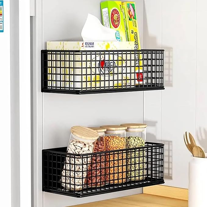 Winbell Magnetic Basket Fridge Organizer Wire Bins Pencil Holder Whiteboard Accessories Home Kitchen Organization (Black-High)