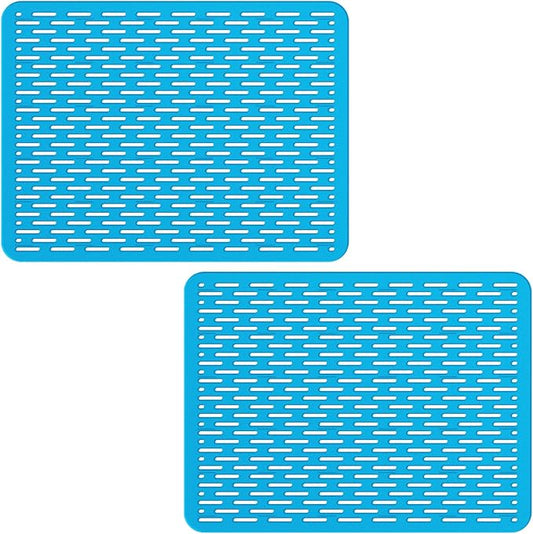 Bligli Mesh Sink Mat, 15.7 x 11.8inch Sink Prtector Mats for Kitchen Sinks, PVC Eco-Friendly Sink Protectors for Bottom of Sink, Fast Draining, Easy Cleaning, Clear Blue