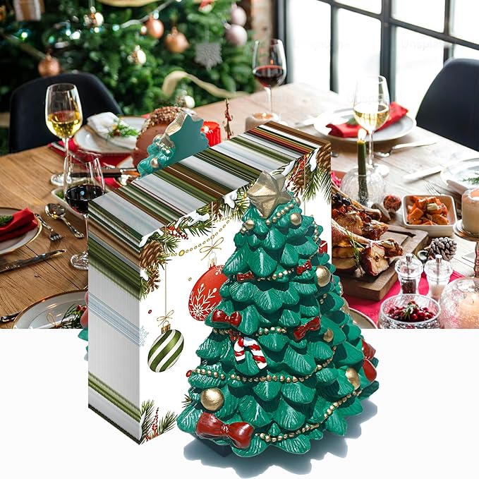 Christmas Tree Napkin Holder - Festive Resin Tabletop Decor for Holiday Dining