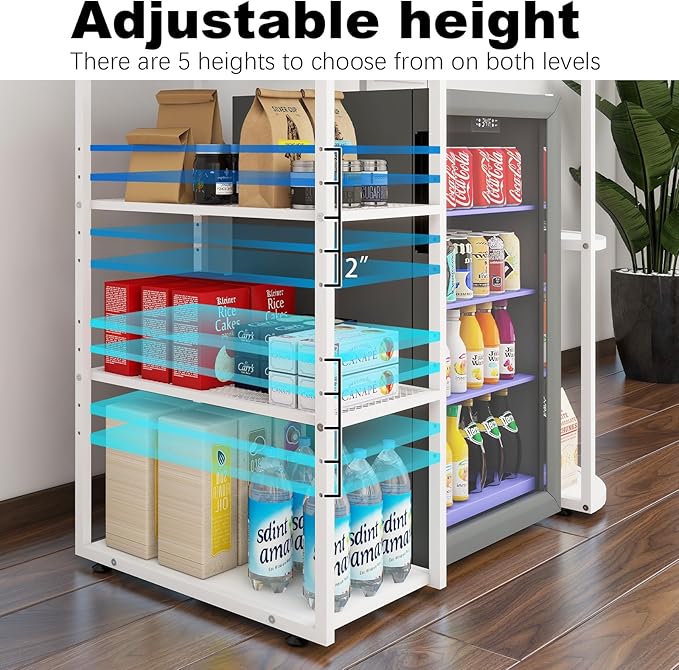 PUNCIA Mini Fridge Cabinet with Storage Coffee Bar Cabinet with Mini Refrigerator Space Beverage Wine Fridge Stand Organizer with Power Outlet Microwave Oven Stand Rack for Home Dorm