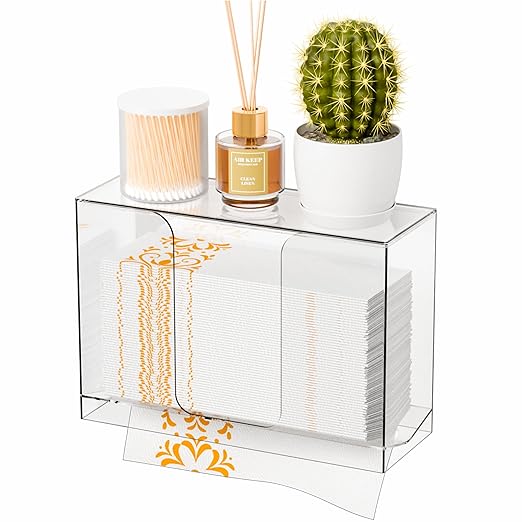 Cq acrylic Multifold Paper Towel Dispenser & Box for Bathroom,Home,Counter Top or Wall Mount, Clear Commercial Paper Towel Holder forZ Fold,C Fold,Trifold,Folded,Hand Paper and Guest Napkin Holder