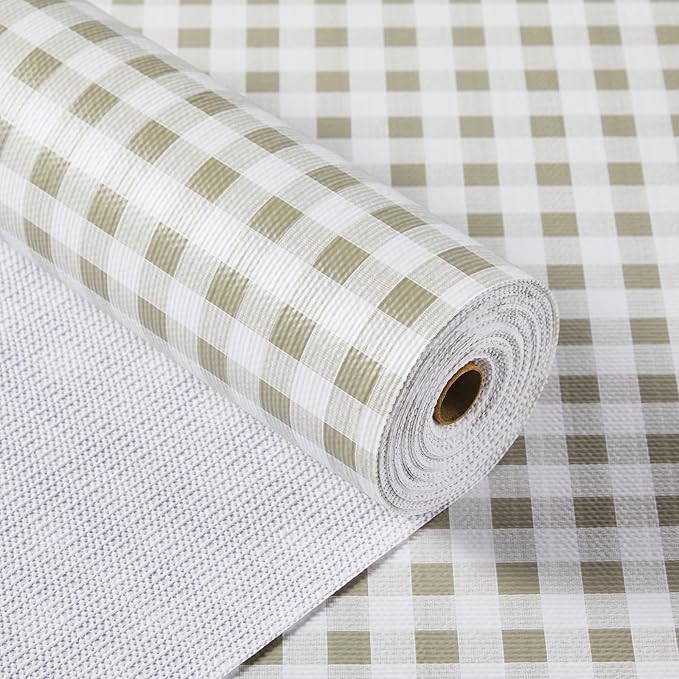 MIAONET Shelf Liner for Kitchen Cabinets 24" x 360" Non-Adhesive Non-Slip Drawer Liners for Dresser, Waterproof Washable Paper, Durable Protector Mat for Pantry Shelves Cupboards, Green Plaid