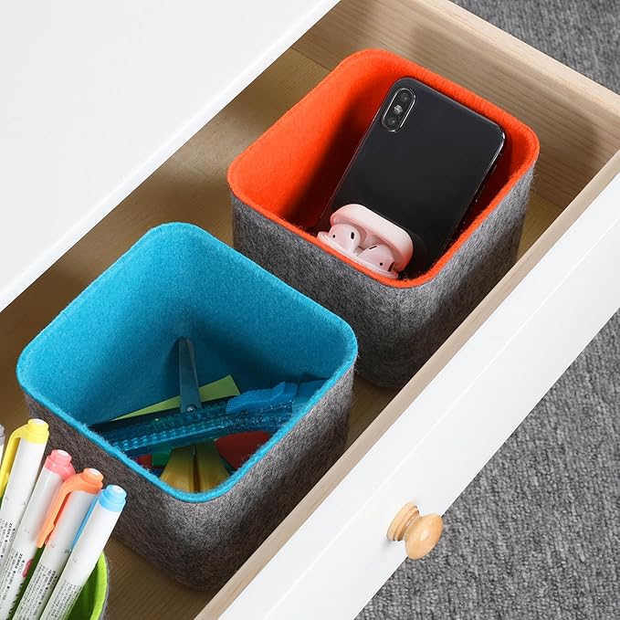 Welaxy 2-piece Storage bins Set Office Drawer Organizers for School Dorm Home Kitchen bathroom bedroom Closet Cabinet Desk organize boxes Junk Organizing Fall room decor (Orange)