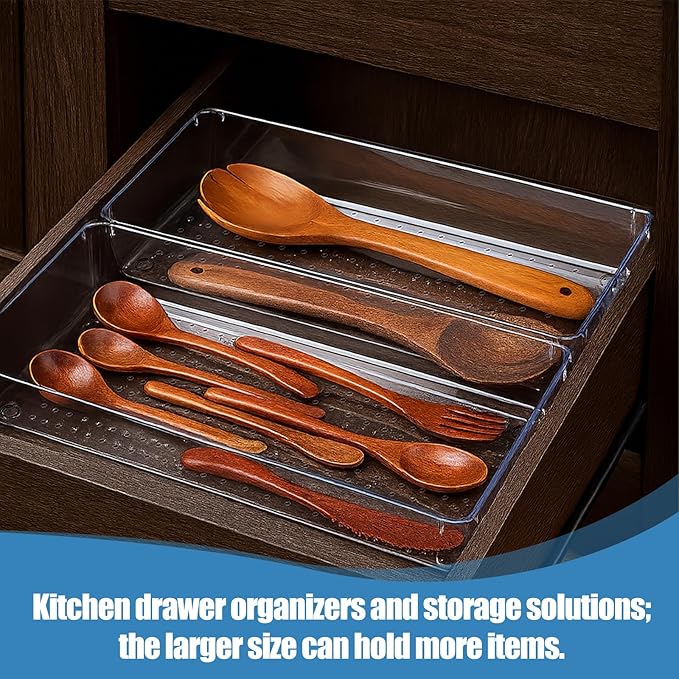 6Pack Drawer Organizer Tray 15 x 6 x 2Inch Large Clear Plastic Drawers Organizer Stackable Shallow Drawer Organizers for Jewelry, Snacks, Office, Bathroom, Bedroom and Kitchen