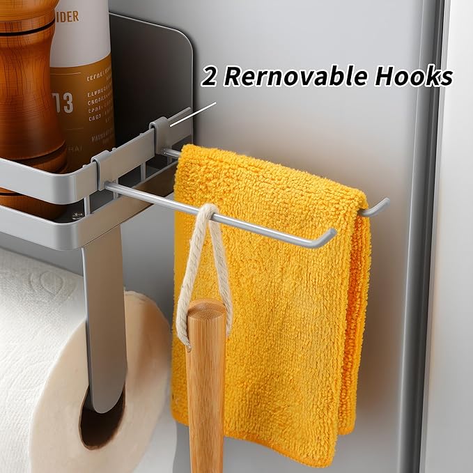 Wall Paper Towel Holder Magnetic with Shelf, Gray Magnet Spice Rack for Refrigerator, Kitchen, Heavy Duty