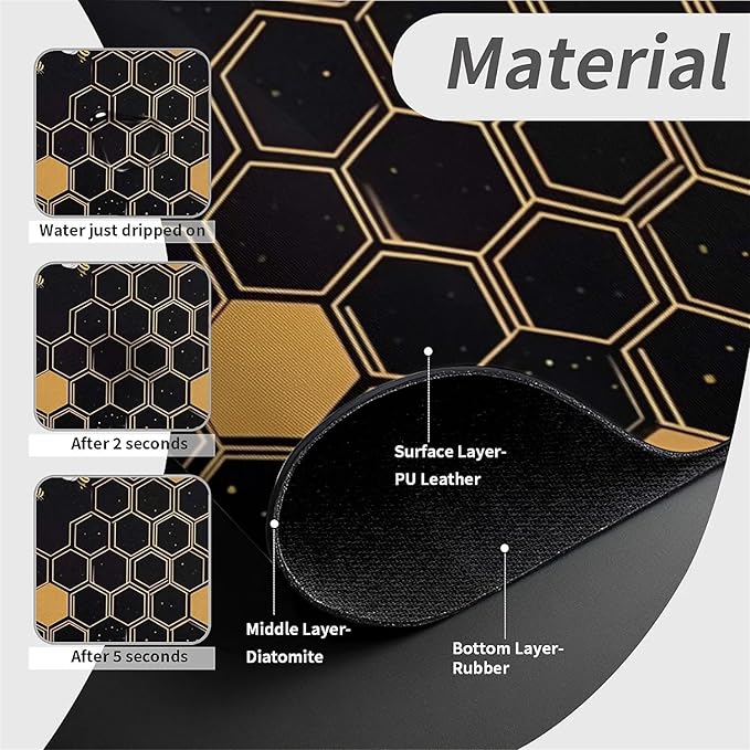 Kitchen Sink Splash Guard，Hive and Bee Faucet Mat Sink Gadgets-Super Absorbent Fast Drying Mat Drip Catcher for Kitchen, Bathroom,Sink Mat, Dish Drying Mat, Bathroom(15" X 5.5" )
