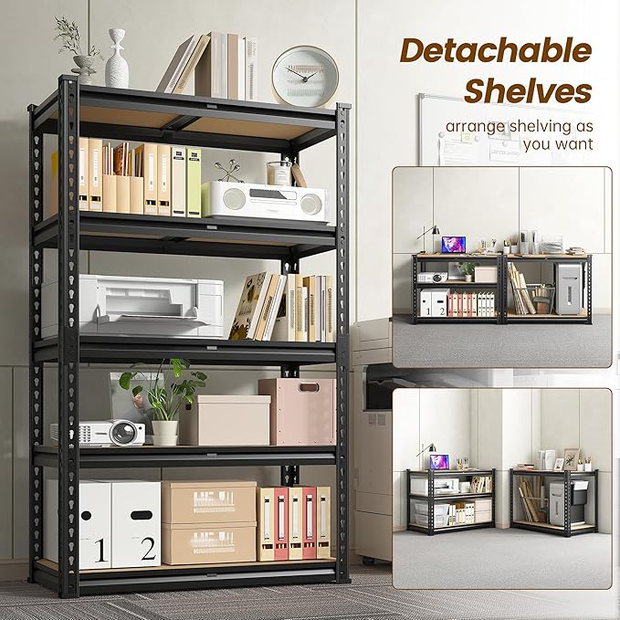 5-Tier Storage Shelves, 1990LBS Adjustable Pantry Shelves, Metal Shelving Unit for Kitchen, Pantry, Closet, Laundry,Garage, 60.01" H x 28.01" W x 14.01" D