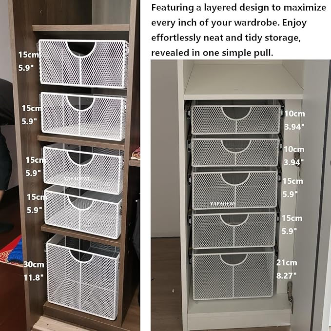 Pull Out Closet Drawer for Clothes | Sliding Wire Basket for Wardrobe Cabinets | Roll Out Storage Organizer | Side Mounting | for Home, Kitchen,Pantry