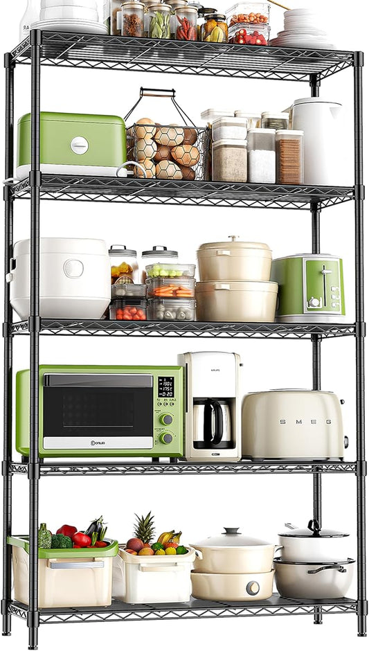5-Tier Storage Shelves 72" H Wire Shelving, Adjustable Metal Shelving Pantry Shelves, 1325LBS Heavy Duty Rack with Shelf Liners for Garage Commercial Kitchen, 36" W x 14" D x 72" H, Black