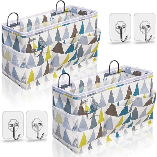 2pcs Large Wall Hanging Organizer Bag, Linen Fabric Door Hanging Storage Baskets with Pockets, Waterproof Bin for Kitchen, Bedroom, Office, RV Camper (Colors)