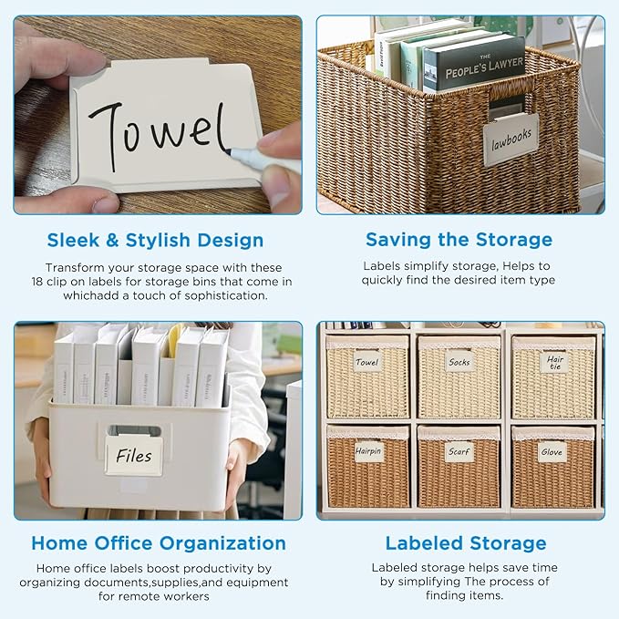 trohestar Metal Pantry Baskets Labels Clip On for Storage Bins | Edge Fold-Cream (Edge Fold-Cream, 18 Metal Label Clip)