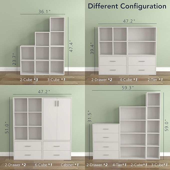 Homes: Inside + Out Apexa 2-Cube Storage Organizer Shelves, Stackable Wood Bookcase Fits Cubby Bins for Organization, Dorm Teen Room Decor & Home Office, White