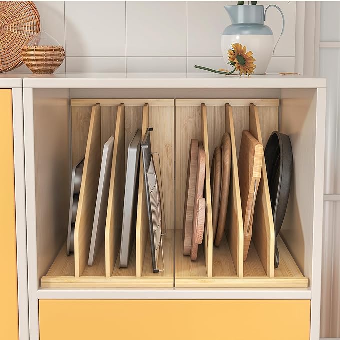 tonchean Upgrade Wood Tray Dividers for Cabinet Cookie Sheet Organizer for Cabinet Kitchen Cabinet Tray Divider for Pans, Lids, Pot And Pan, Cookie Sheet, Racks Lids, 15.5in(H) x22.5in(D) x11.8in(W)
