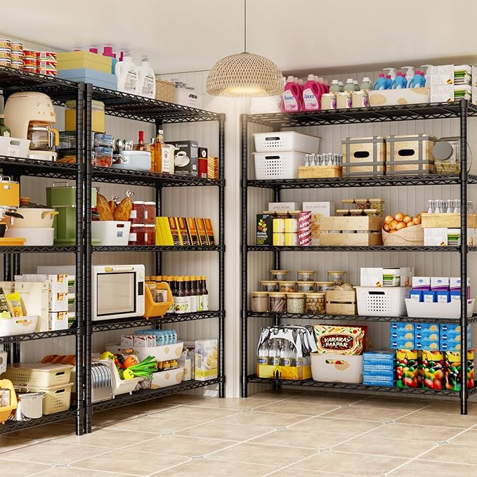 MODCART Storage Shelves, 4 PCS 48" L x 20" W x 72" H Heavy Duty Garage Wire Shelving Unit Loads 2000LBS, 5-Tier Adjustable Metal Industrial Utility Shelf Rack for Kitchen, Laundry Room, Basement