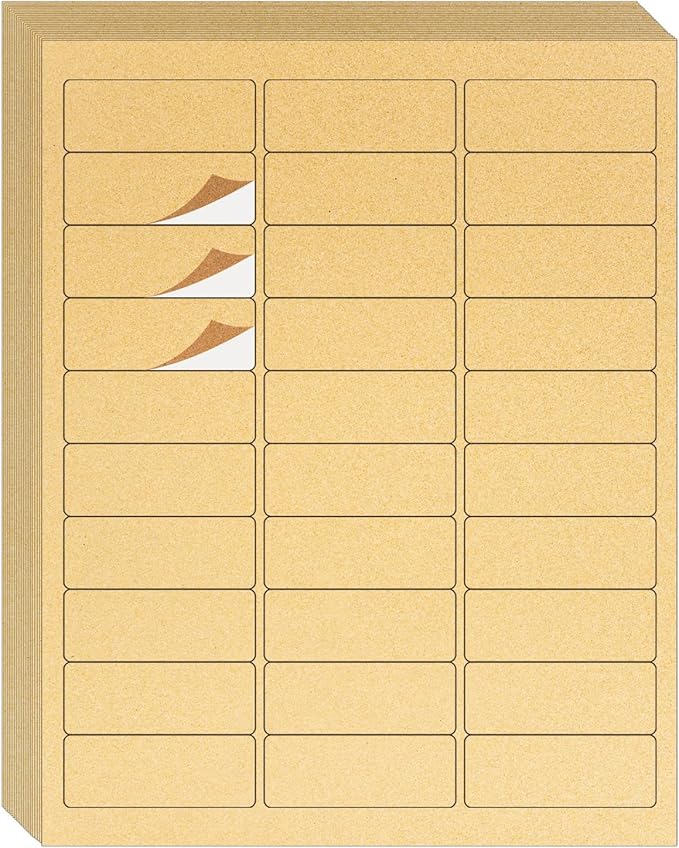 Yegawen 1" x 2-5/8" Kraft Labels Stickers, Address Labels 600 Label Paper for Laser/Inkjet Printer mailing Labels, Letter Size with Print Templates - 20 Sheets