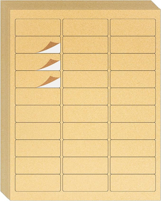 Yegawen 1" x 2-5/8" Kraft Labels Stickers, Address Labels 600 Label Paper for Laser/Inkjet Printer mailing Labels, Letter Size with Print Templates - 20 Sheets