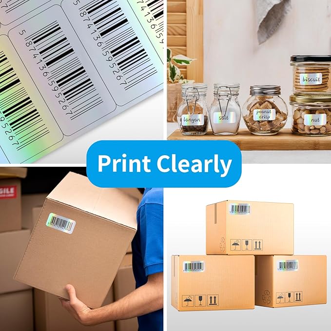 YEGAWEN Shipping Labels Stickers, 2"×4" Printable Holographic Mailing Labels for Laser/Inkjet Printing- Matte, Permanent Adhesive Sticker, Holographic Silver/ 20 Sheet