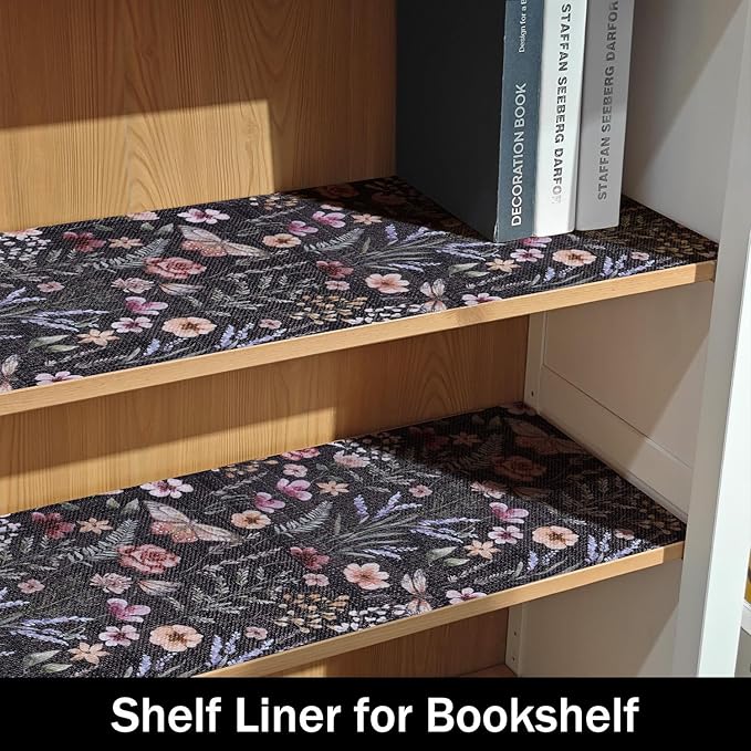 Amiitay Butterfly Shelf and Drawer Liner for Kitchen Cabinets, 12IN x 20FT Non-Adhesive and Strong Non-Slip Floral Shelf Cabinet Drawer Liners for Kitchen, Waterproof Cupboard Liners,Easy to Clean