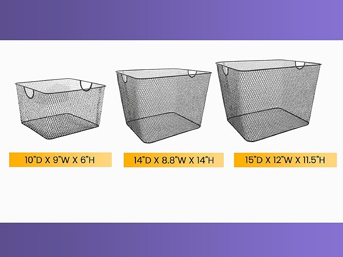 YBM HOME Kitchen Pantry Organizer Wire Baskets for Shelves, Cabinets, Pantry, Countertop, Mesh Open Storage Bin Metal Basket for Organizing Food Supplies, 3 Pack, 12.1x7.8x5.8