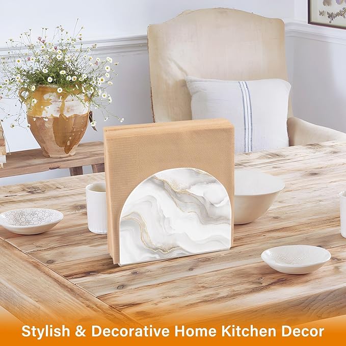 White Grey Marble Golden Line Napkin Holder for Table Paper Napkins Holder Acrylic Tissue Dispenser Kitchen Dining Room Bathroom Party Car Decor