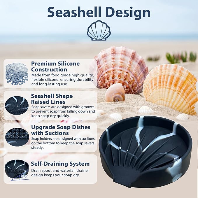Self Draining Soap Dish, Silicone Soap Holder with Suction Cup and Drain Spout, Kitchen Bathroom Sink Organizer, Dish Soap Bar Tray Savers Sponge Holder, Perfect for Dispenser, Scrubber, Bottle, Cup