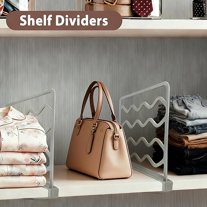 2-PCS Plastic Shelf Dividers, Closet Organizers & Storage for Closet, Shelf, Kitchen, Pantry, Bathroom & Office, Organizer for Clothes, Books, Towels, Purses (Gray 2-PCS)