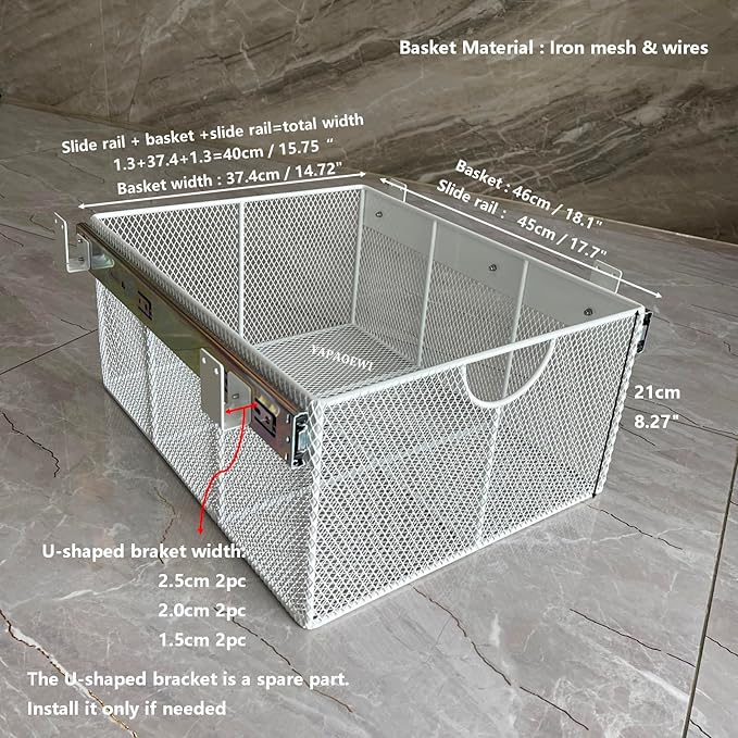 Pull Out Closet Drawer for Clothes | Sliding Wire Basket for Wardrobe Cabinets | Roll Out Storage Organizer | Side Mounting | for Home, Kitchen,Pantry