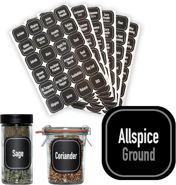 AllSpice 312 Preprinted Water Resistant Square Spice Jar Labels Set 2"
