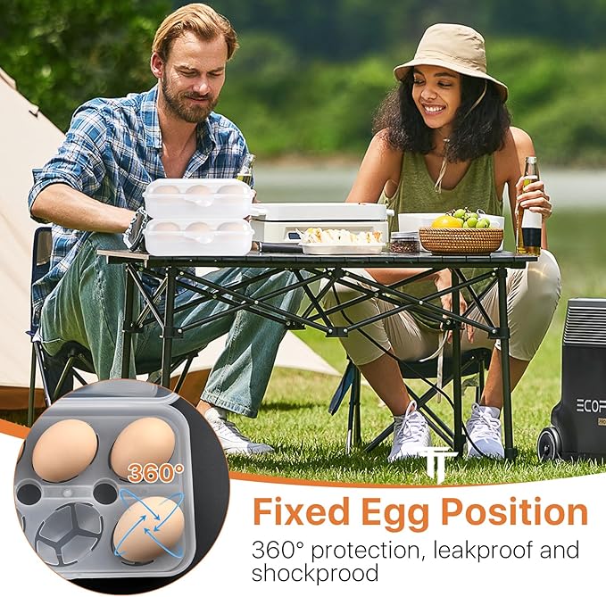 Boocalny 2 Pack 6 Grid Egg Holder, Plastic Egg Container for Fridge, Shockproof Leak-proof Egg Carrier, Portable Egg Tray Egg Storage Box for Camping Picnic Hiking Travel Outdoor (Clear White)