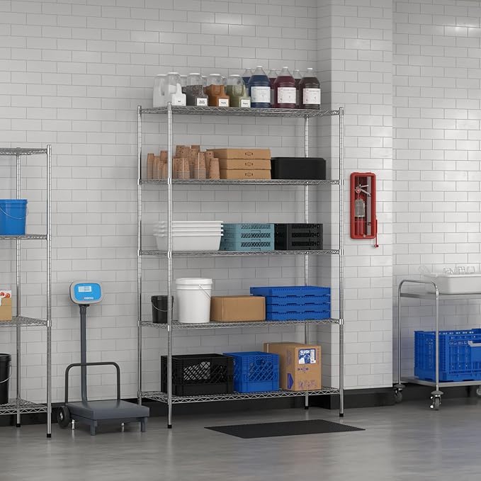 Commercial NSF Listed Chrome Stationary Wire Shelving Kit 21" x 54" x 86", with 5 Shelves Perfect for Warehouse, Walk-in Refrigerator, Freezer, Grocery Store, Restaurant, Dishroom