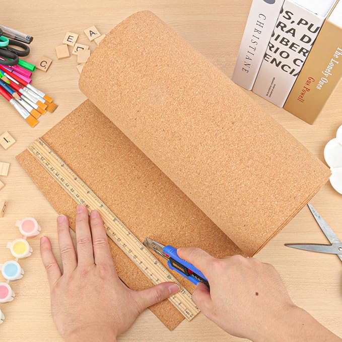 Yiksonyo 16.4 FT Cork Roll, 12 Inch Width Cork Sheet Roll for DIY Projects, Shelf & Drawer Liner(0.08 Inch Thickness)