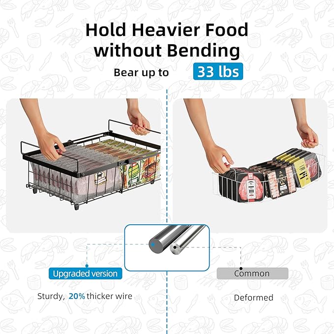Deep freezer organizer bins-Fit 10 to 20 Cu.FT，6 Pcs stackable wire baskets for freezer，Vegetable Fruit Basket，kitchen countertop organizer，pantry organizers and storage，Expandable length 11.42-17.91"