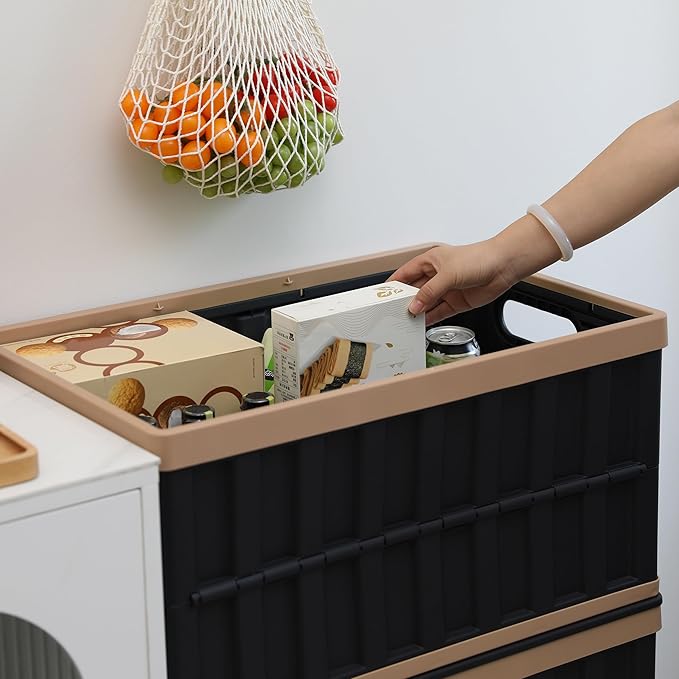 Citylife 64L Collapsible Storage Bins with Lids Plastic Storage Containers for Organizing Stackable Storage Box Large Heavy Duty Utility Crates, 2 Packs