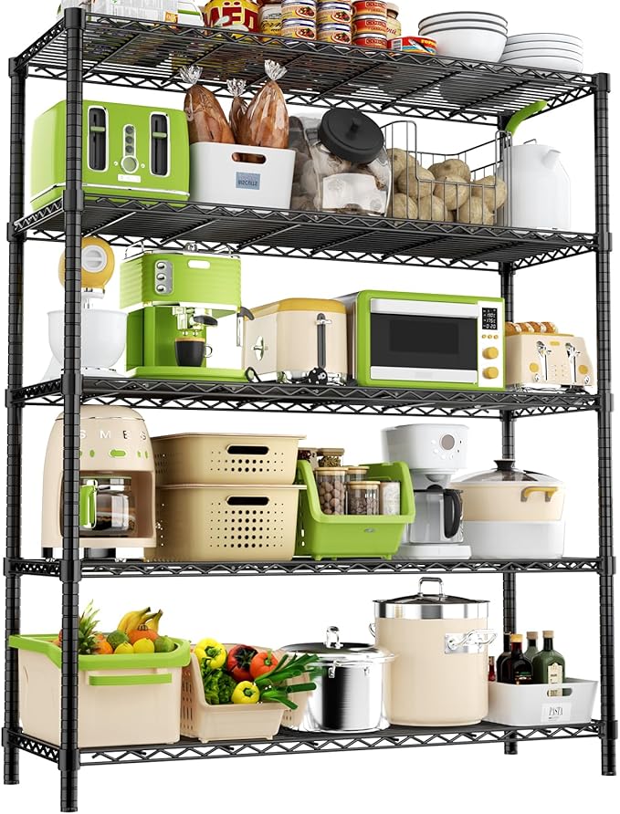 MODCART Storage Shelves, 48" L x 20" W x 72" H Heavy Duty Garage Wire Shelving Unit Loads 2000LBS, 5-Tier Adjustable Metal Industrial Utility Shelf Rack for Kitchen, Laundry Room, Basement