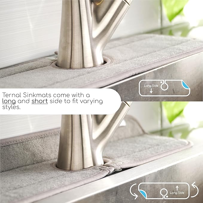 The Original Ternal Sinkmat Drip Catcher & Splash Guard, Faucet Mat for Sinks – Absorbent Microfiber, Machine Washable Counter Protector & Drying Mat for Kitchen, Bathroom or RV [Grey, 15in, 1 Pack]