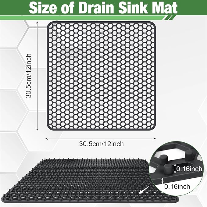Inchoco Sink Protectors Mat - 12"x12" Kitchen Sink Pad for Bottom of Basin for Protection of Stainless Steel and Tableware, Farmhouse Rubber Basin Mat Protector - Dark Gray