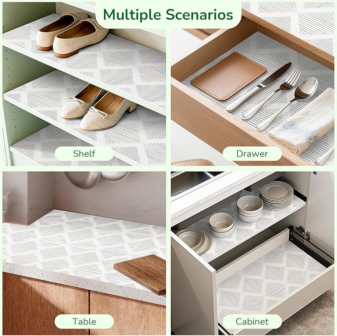 Shelf Drawer Liner for Kitchen Cabinets Non-Adhesive Shelf Liner Paper Non-Slip Strong Grip Drawer Liner Cabinet Liners Thickened Easy to Clean for Tool Box Pantry (Striped, 17.5In x 20FT)
