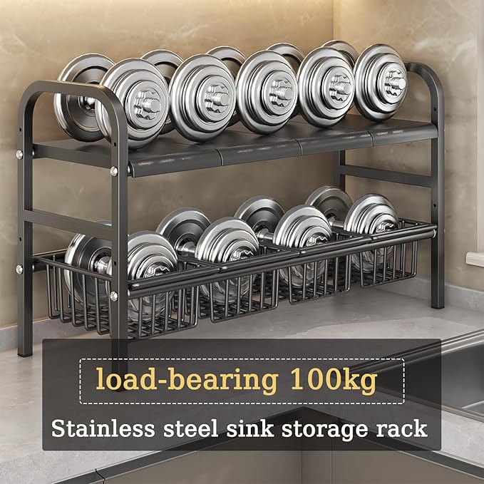 Extendable Under Sink Storage, Kitchen Shelf Organiser, 2-Tier Adjustable Under Sink Bathroom Cabinet Multifunctional Storage Rack for Bathroom Cabinet