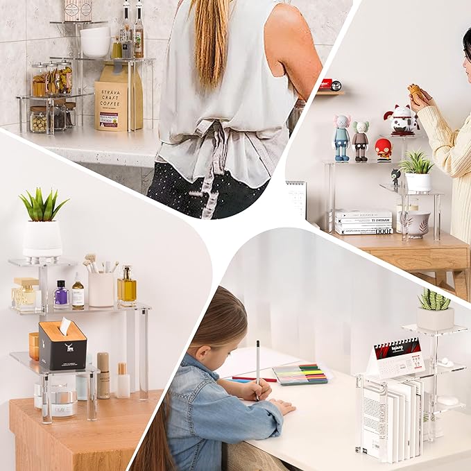 Clear Countertop Corner Organizer Shelf 11.8x11.8x12.4 Inch, 3 Tier Acrylic Bathroom Organizer Corner Shelf for Countertop, Space Saver, Moisture Proof