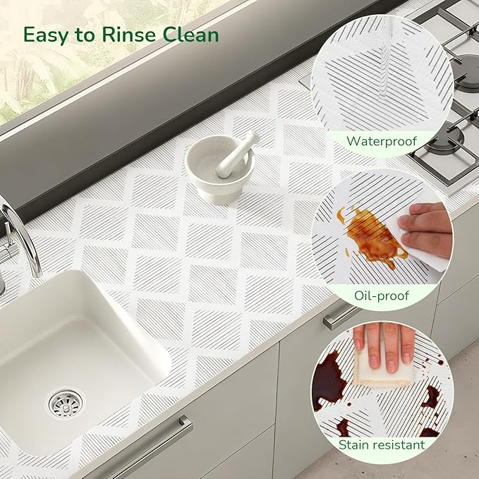 Shelf and Drawer Liner for Kitchen Cabinets 24In x 20FT Non-Adhesive Shelf Liner Non-Slip Strong Grip Cabinet Liner Waterproof Thickened Easy to Clean Drawer Mats Protect Pantry, Tool Box, Dresser