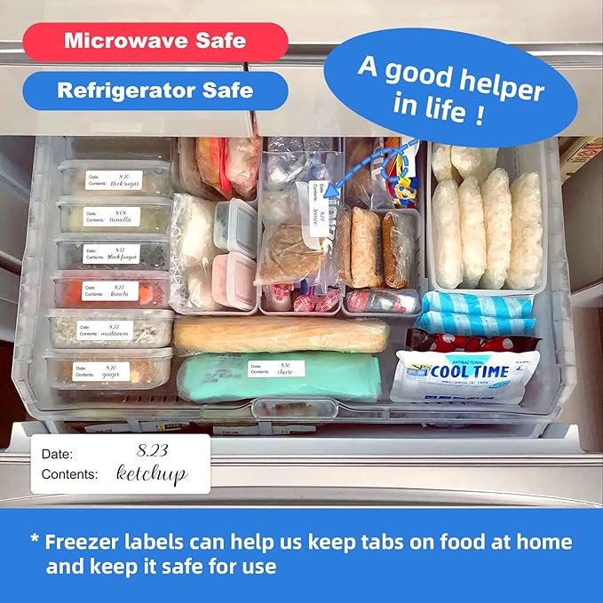 Printholic 500 Pcs 1" x 3" Freezer Refrigerator Food Labels, Removable Adhesive, Water Oil Resistant, No Residue Food Storage Containers Labels Perfect for Monitoring Your Food in Kitchen